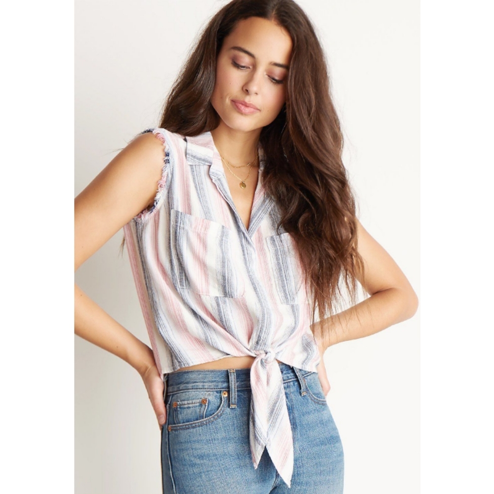 Cloth & Stone Anthropologie Striped Frayed Top